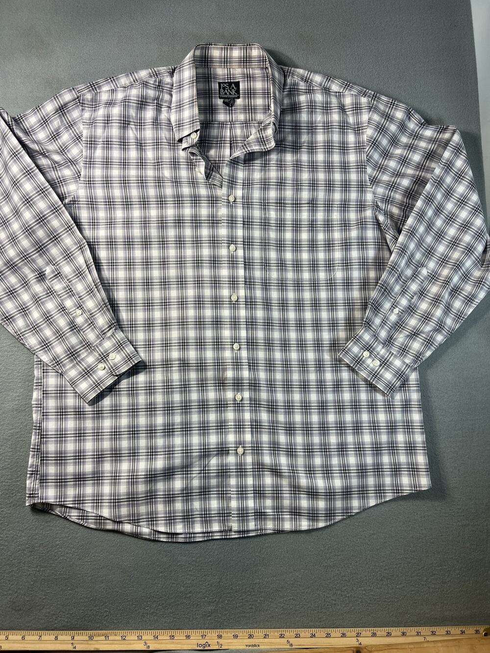 JoS. A. Bank Travelers XL Button-Up Shirt, Long Sleeve, Plaid Cotton
